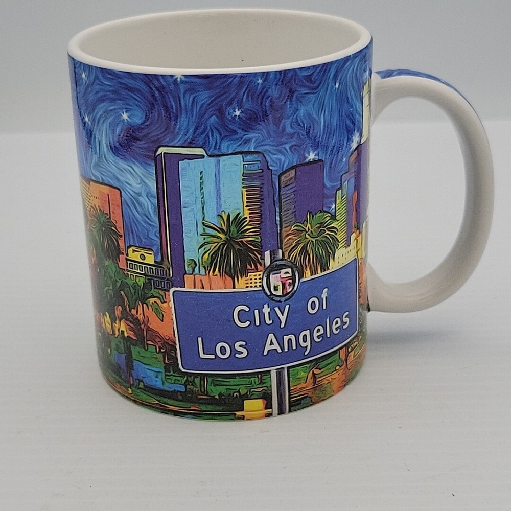 Vintage Los Angeles California Skyline Ceramic Coffee Mug Starry Night Style